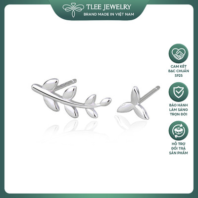 Khuyên tai bạc nữ TLEE lá lệch basic cá tính TLEE JEWELRY B0191