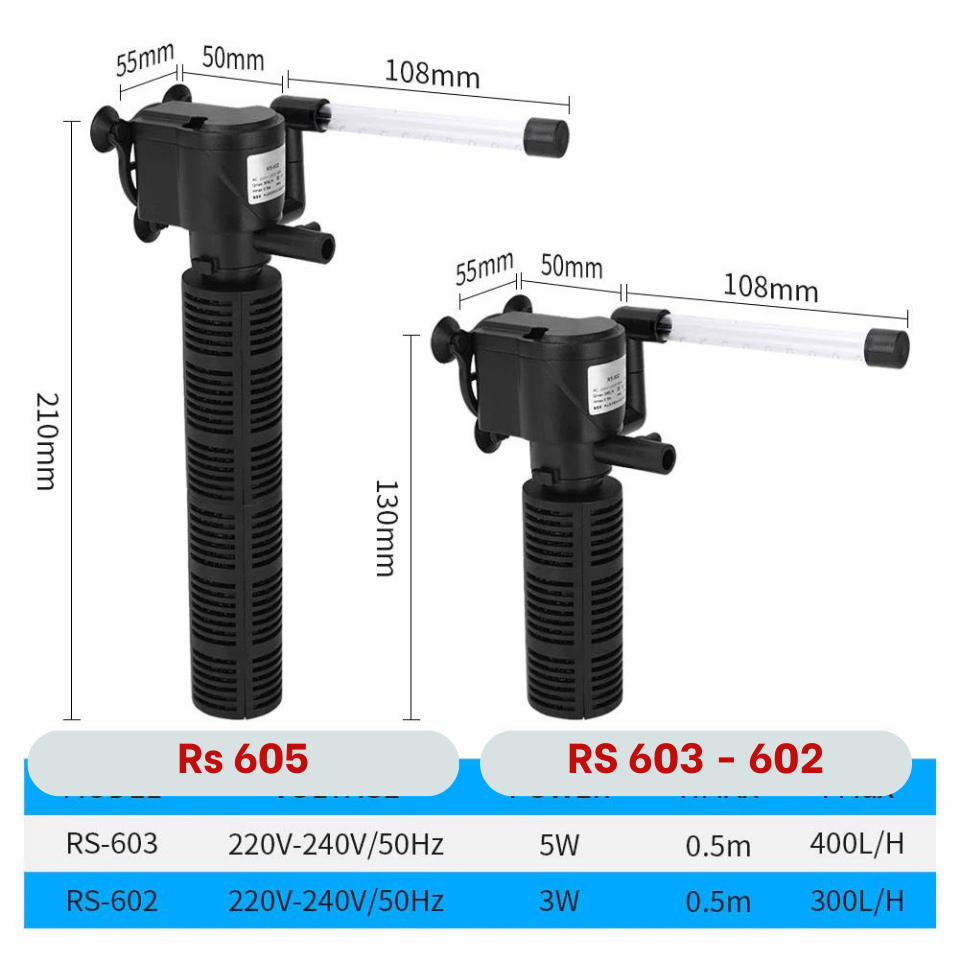 Máy lọc nước bể cá cảnh mini 3 chức năng bơm, lọc vi sinh , tạo oxy RS602/603/605