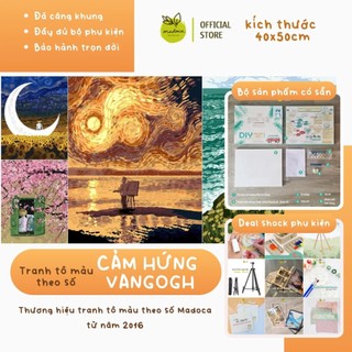 Tranh tô màu theo số, tranh số hóa, tranh tô màu số hóa Madoca - Tổng hơp mẫu Vangogh có khung 40x50cm