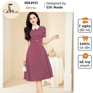 Đầm công sở CITI MODE FASHION thiết kế dáng xoè chấm bi hồng phối trắng DH4931