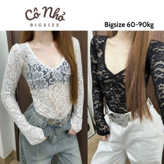  Áo Kiểu Nữ Bigsize Tay Dài Vải Ren Hoa Nhí Sành Điệu Phong Cách Gợi Cảm A243 