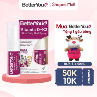 Vitamin D K2 dạng xịt 15ml Better You của Anh giúp tăng cường hệ miễn dịch, hấp thụ canxi cho bé từ 1 tuổi