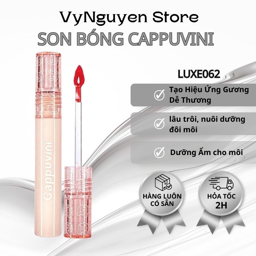 Son Bóng Cappuvini Dưỡng Ẩm Chống Thấm Nước - Sắc Màu Tươi Tắn & Dưỡng Môi Suốt Cả Ngày - LUXE062