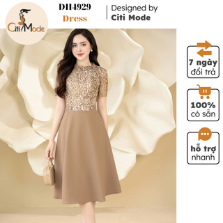 Đầm công sở CITI MODE FASHION thiết kế dáng xoè nâu phối hoạ tiết da báo DH4929