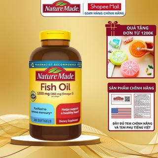 Dầu cá omega-3 Nature Made Fish Oil 1200mg, 360mg omega-3 bổ mắt, cải thiện trí nhớ, ngăn ngừa các bệnh tim mạch của Mỹ