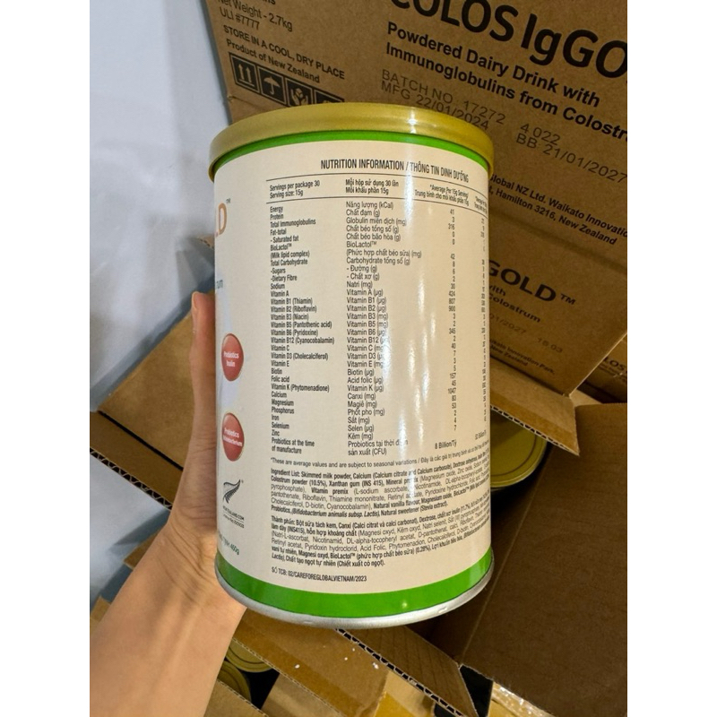 Chính hãng ship toàn quốc Sữa non Colos IgGold - Alpha lipid New Zealand 450g.