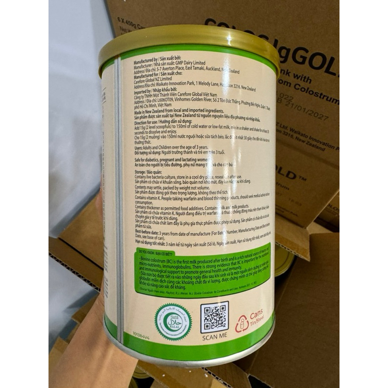 Chính hãng ship toàn quốc Sữa non Colos IgGold - Alpha lipid New Zealand 450g.