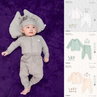 [CHÍNH HÃNG] Bộ áo dài tay quần dài khuy giữa chất cotton sơ sinh họa tiết Monster Chaang