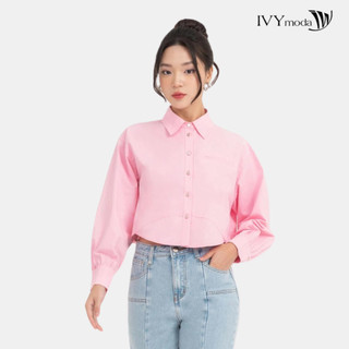 Áo sơ mi nữ Croptop Hồng Baby IVY moda MS 17B9877