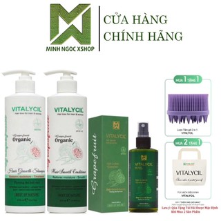 Combo dầu gội xả, xịt bưởi phục hồi chống rụng kích mọc tóc Vitalycil Grapefruit 470ML