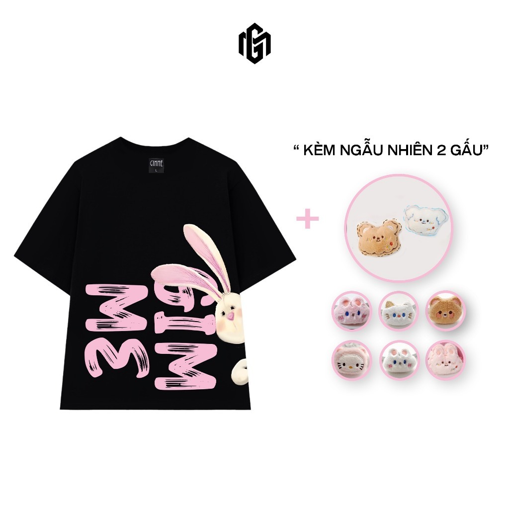 [Cham Gấu] Áo Thun Gimme - Oversize Thỏ - Kèm Gấu - Cotton 250gsm 2 Chiều - GMT56