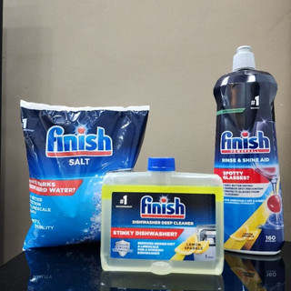 Combo Muối finish 1kg+ Dung dịch vệ sinh máy 250ml+ Bóng finish 800ml dùng cho máy rửa bát. - ĐỨC