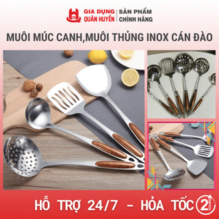 Muôi múc canh,muôi thủng inox cán đào,dụng cụ nấu ăn nhà bếp