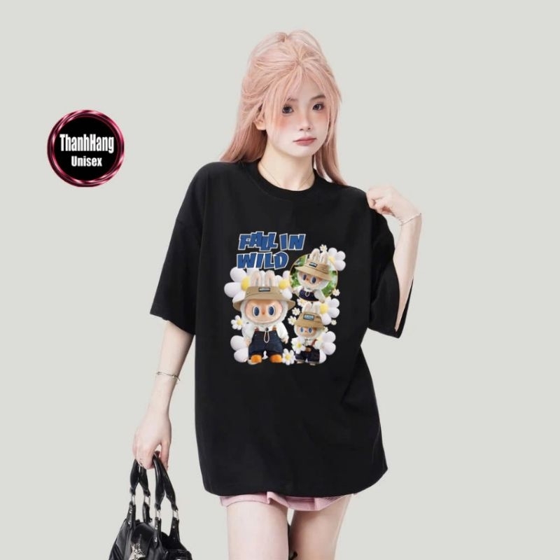 Áo thun tay lỡ form rộng unisex nam nữ Labubu Fall in Wild