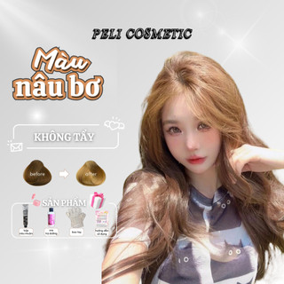  Thuốc nhuộm tóc màu NÂU BƠ thuốc nhuộm tóc tặng kèm Oxy trợ dưỡng và bao tay 