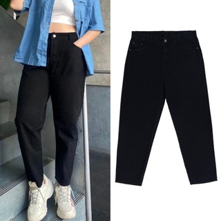 [55-90kg] Quần baggy jeans nữ bigsize 2 màu đen/ trắng, quần baggy lưng cao không giãn