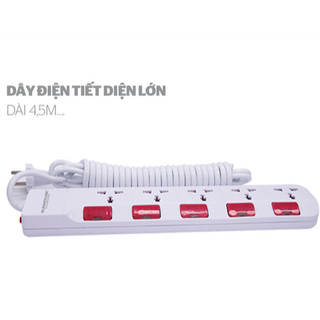 Ổ cắm điện SUNHOUSE Model: OC1-5RD 5 Lỗ, 5 công tắc, 2500W, dây dài 4.5m