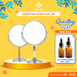 Gương để bàn trang điểm, gương inox 2 mặt phóng to sắc nét xoay tròn 360 độ nhiều kích thước