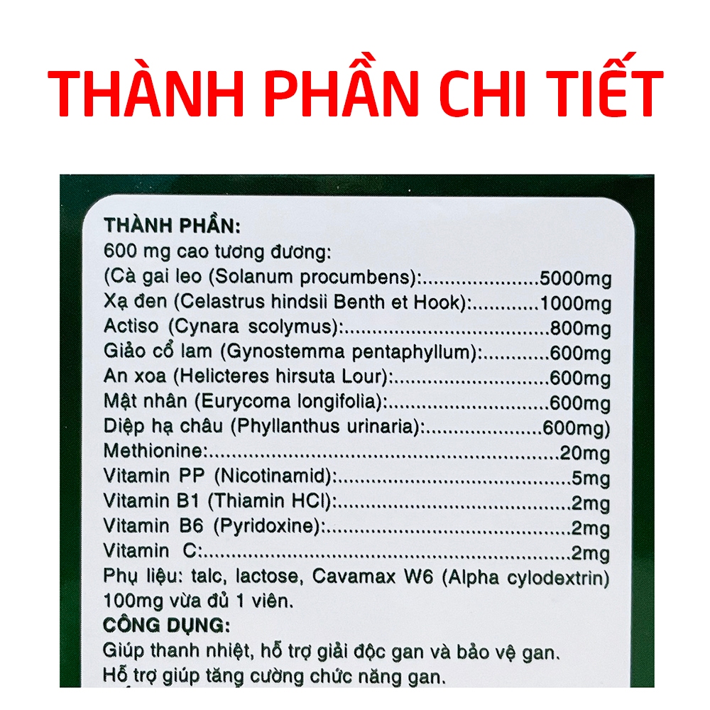Viên uống giải độc gan Cà Gai Leo Xạ Đen (chữ hàn) thanh nhiệt giải độc tăng cường chức năng gan - 30 viên