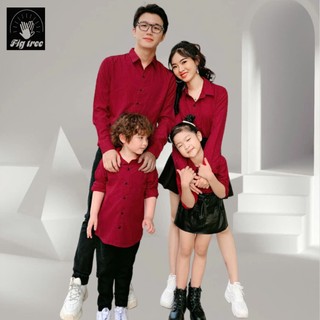 Set Áo Sơ Mi Gia Đình FIG TREE Màu Đỏ Đô Nổi Bật Đi Tiệc