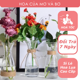 Bình Lọ Thủy Tinh Eo Nhỏ - Phù Hợp Cắm Các Hoa Nhỏ Xinh - Decor Nhà Cửa, Homestay - Hoa Lụa Mơ Bơ
