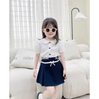 Set áo bé gái đi học, áo sơ mi thô mát + chân váy xếp li có lót quần 10-40kg