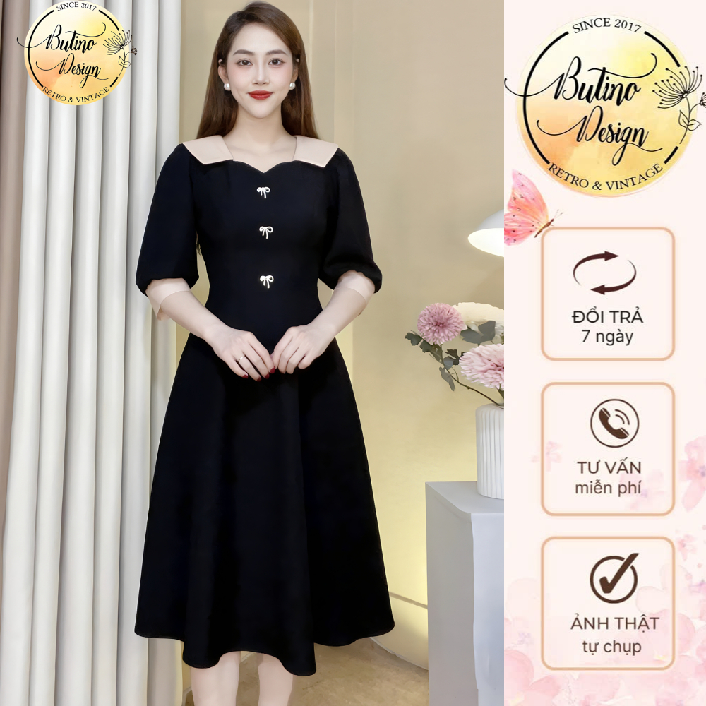 Váy xòe,  đầm xòe B702 màu đen thiết kế thời thượng thời trang nữ butino shop
