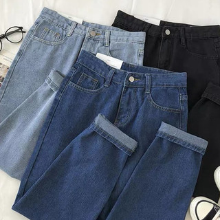 [55-90kg] Quần baggy jeans nữ bigsize 4 màu đen xám đậm nhạt, dáng dài basic lưng cao không giãn