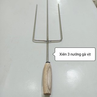 Xiên nướng gà vịt ngan cán gỗ cách nhiệt / xiên 3 cạnh nướng gà vit tiện lợi - cho anh em đi phượt