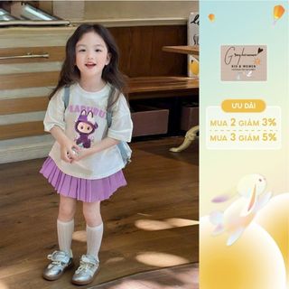 Bộ chân váy kèm áo cho bé Labubu chân váy xếp ly bo chun cho bé gái nhà Grayhomme Siêu đáng yêu, Dễ thương