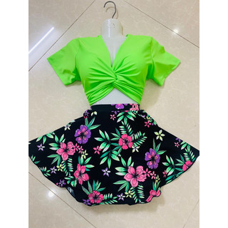 Bikini 2 mảnh bigsize 60-75kg áo xoắn ngực mix chân váy xoè cho nữ đi biển
