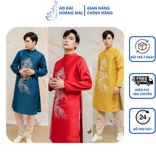 Áo dài cách tân Nam họa tiết Thêu rồng cao cấp, áo dài nam bigsize, áo dài tết cách tân {50-105kg} - Áo dài Hoàng Mai