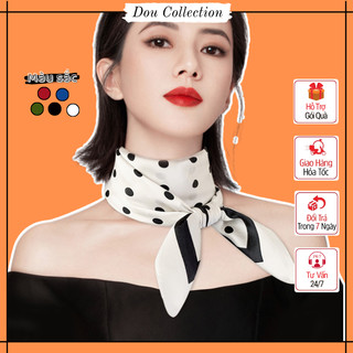 [Nowship2h] Khăn Lụa Vuông, Khăn Turban Họa Tiết Chấm Bi Màu Đỏ - Chất Liệu Chiffon - 70x70cm - Mã KL025