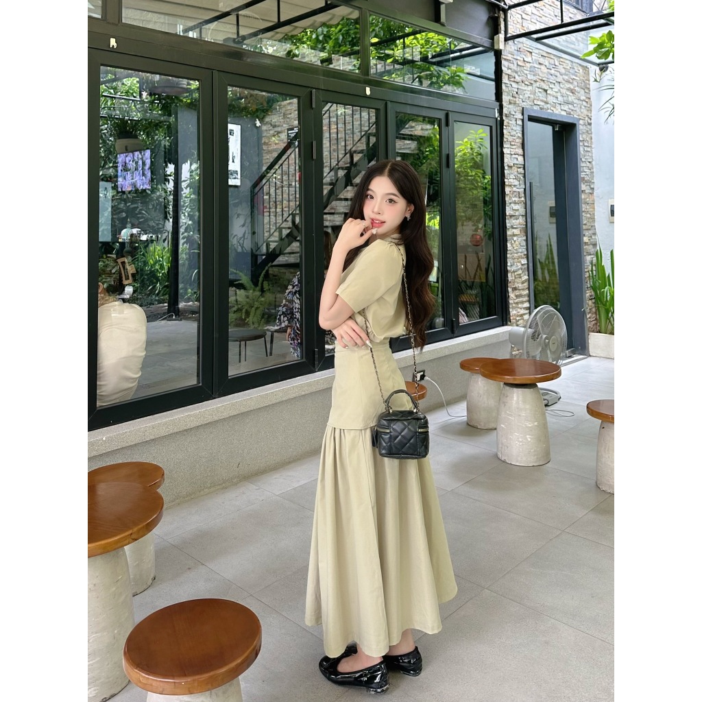 Set Váy Áo Dáng Dài Nữ Cổ Tròn Kèm Chân Váy Xòe Dài Cách Điệu Nhẹ Nhàng Nữ Tính, Set Váy Tiểu Thư - 29feb.closet - S240 | BigBuy360 - bigbuy360.vn