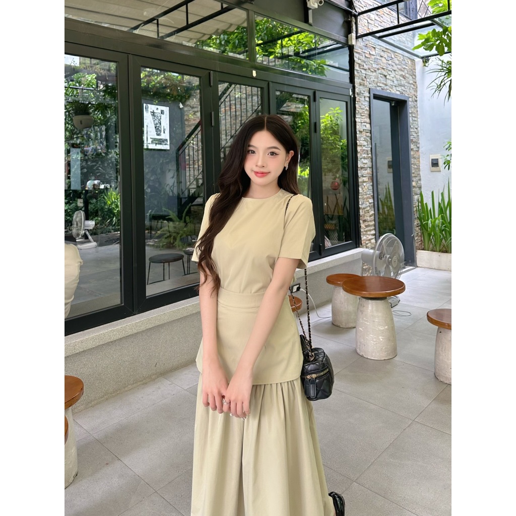 Set Váy Áo Dáng Dài Nữ Cổ Tròn Kèm Chân Váy Xòe Dài Cách Điệu Nhẹ Nhàng Nữ Tính, Set Váy Tiểu Thư - 29feb.closet - S240 | BigBuy360 - bigbuy360.vn