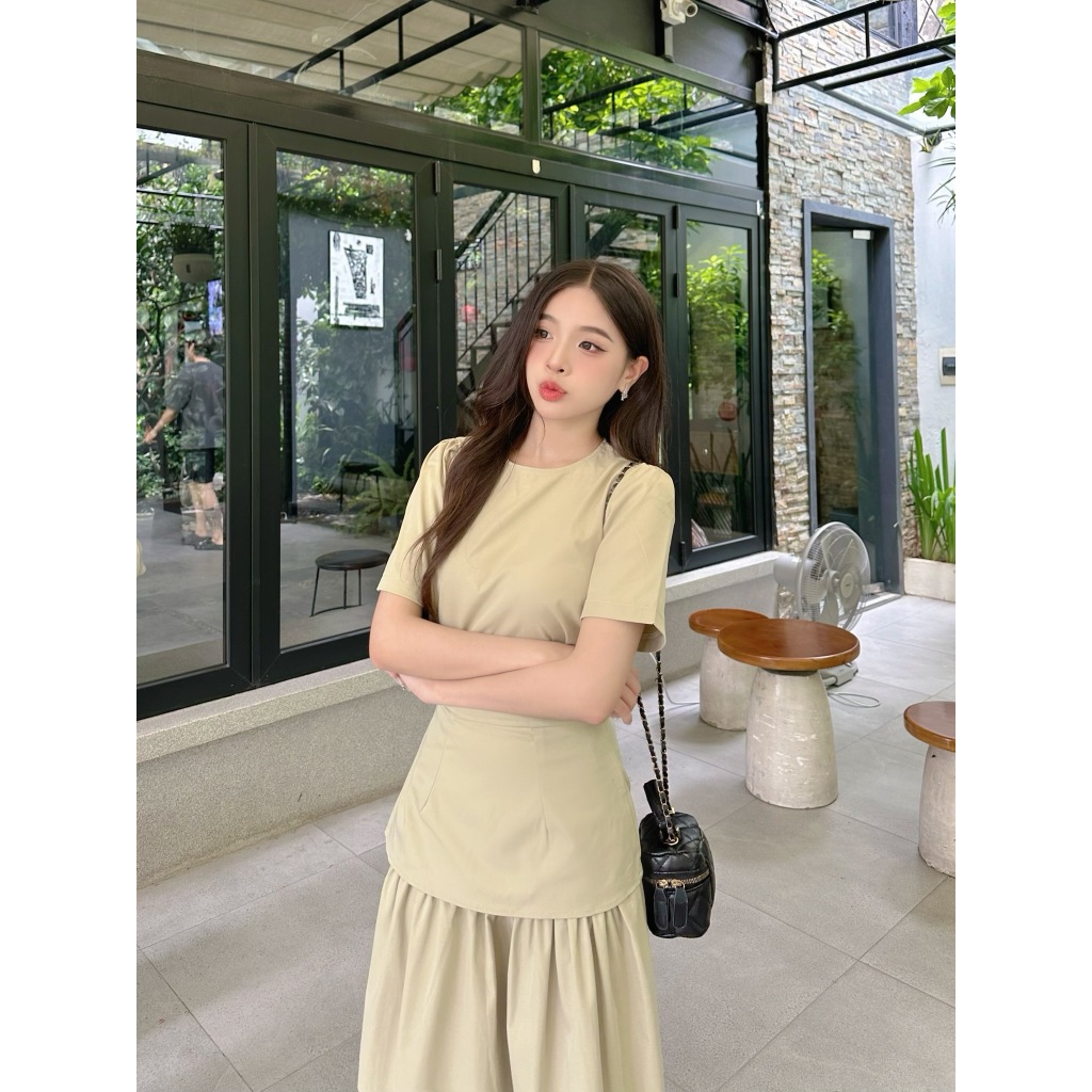 Set Váy Áo Dáng Dài Nữ Cổ Tròn Kèm Chân Váy Xòe Dài Cách Điệu Nhẹ Nhàng Nữ Tính, Set Váy Tiểu Thư - 29feb.closet - S240 | BigBuy360 - bigbuy360.vn