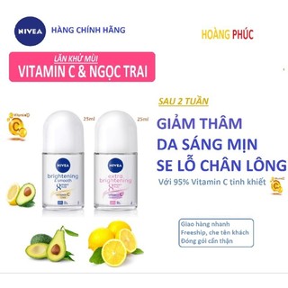 Lăn khử mùi Nivea VitaminC mờ thâm, se khít lỗ chân lông, dưỡng da sáng mịn đều màu, khử mùi suốt 48h, 25ml.