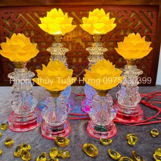 Đèn thờ hoa sen lưu ly thân pha lê 20-25-30cm, hàng có sẵn, loại 1