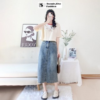  Chân váy jeans nữ Twentyfive dáng A dài xẻ sau cạp cao tôn dáng 5021 