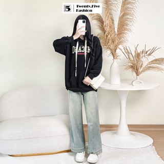 Quần jeans nữ Twentyfive ống rộng dài cạp cao gập gấu 5531