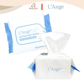 Khăn vải khô đa năng L’ANGE cho bé 100 tờ, khăn giấy khô Mỹ sợi bông tự nhiên - Monnie Kids
