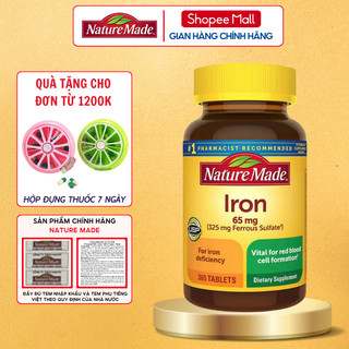 Sắt hữu cơ Nature Made Iron 65mg giúp bổ sung sắt cho cơ thể, bổ máu và tăng cường hệ miễn dịch hộp 365 viên của Mỹ