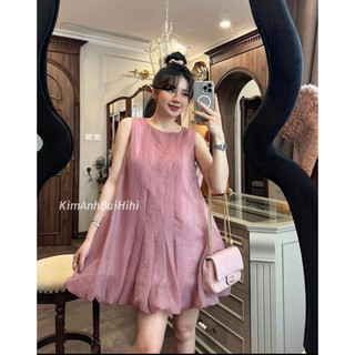 Đầm babydoll cổ tròn xòe sát nách form xòe tơ 2 lớp bồng bềnh form ngắn, váy tiểu thư bồng bềnh