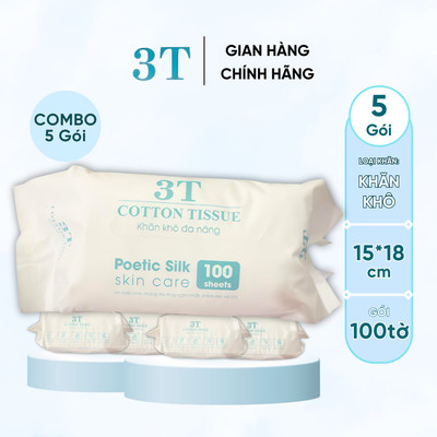 Thùng 5 Gói Khăn Khô 100Tờ/Gói 3T Pharma Dùng 1 Lần