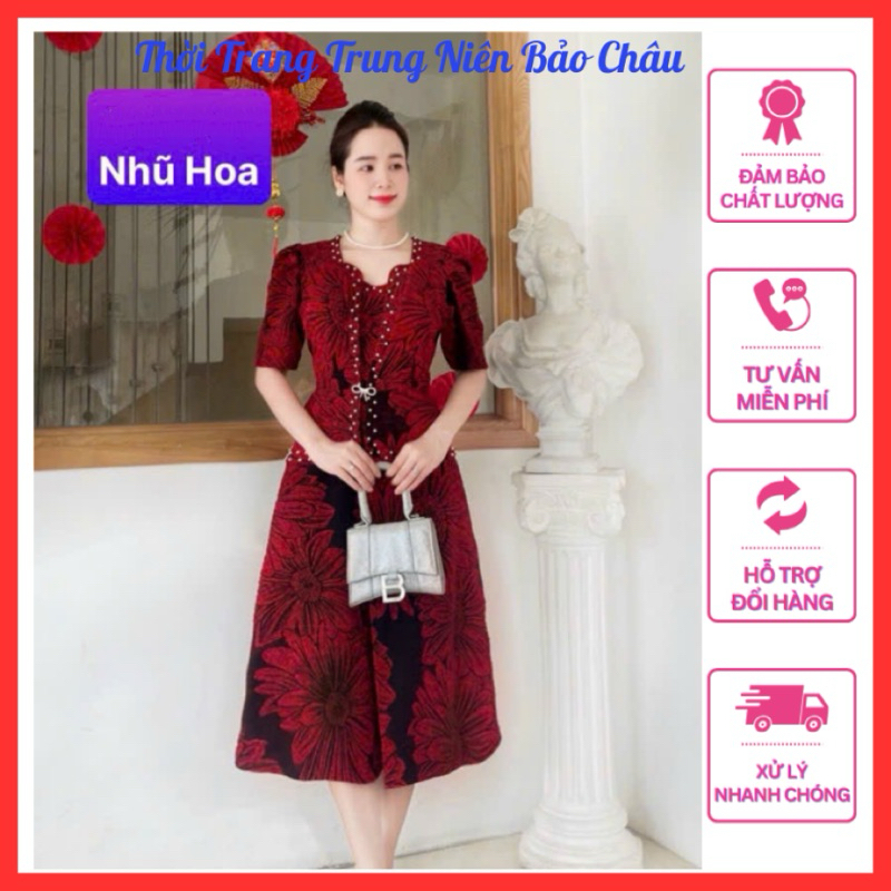 Đầm trung niên dự tiệc sang trọng cho mẹ giả vest giấu bụng dáng xoè ngắn,Đầm trung niên đi tiệc cao cấp