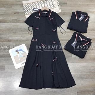 Đầm váy midi polo TMY đính nơ hàng xuất dư xịn
