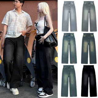 Quần Jeans Dài Ống Rộng Wash RETRO FEAER STORE, Quần Jean Baggy Cạp Cao Tôn Dáng Nam Nữ Unisex SMOKE FE1098