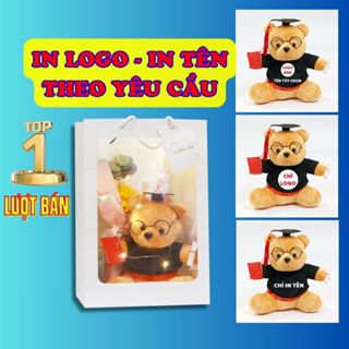 Gấu cử nhân quà tặng tốt nghiệp lông trơn nhận in logo theo yêu cầu size 25cm