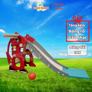 Cầu trượt trong nhà cho bé mẫu mới 2020, tặng kèm gấu phát nhạc và bóng rổ, dino