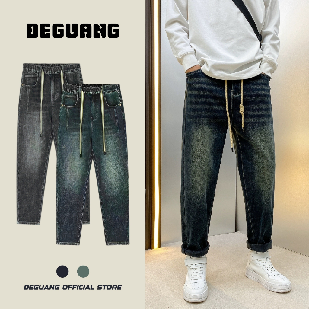 Quần Jean Dáng Baggy Ống Suông Màu Xanh Rêu Quần Bò Suông Cạp Chun Mặc Co Giãn Thoải Mái [BGJ004]